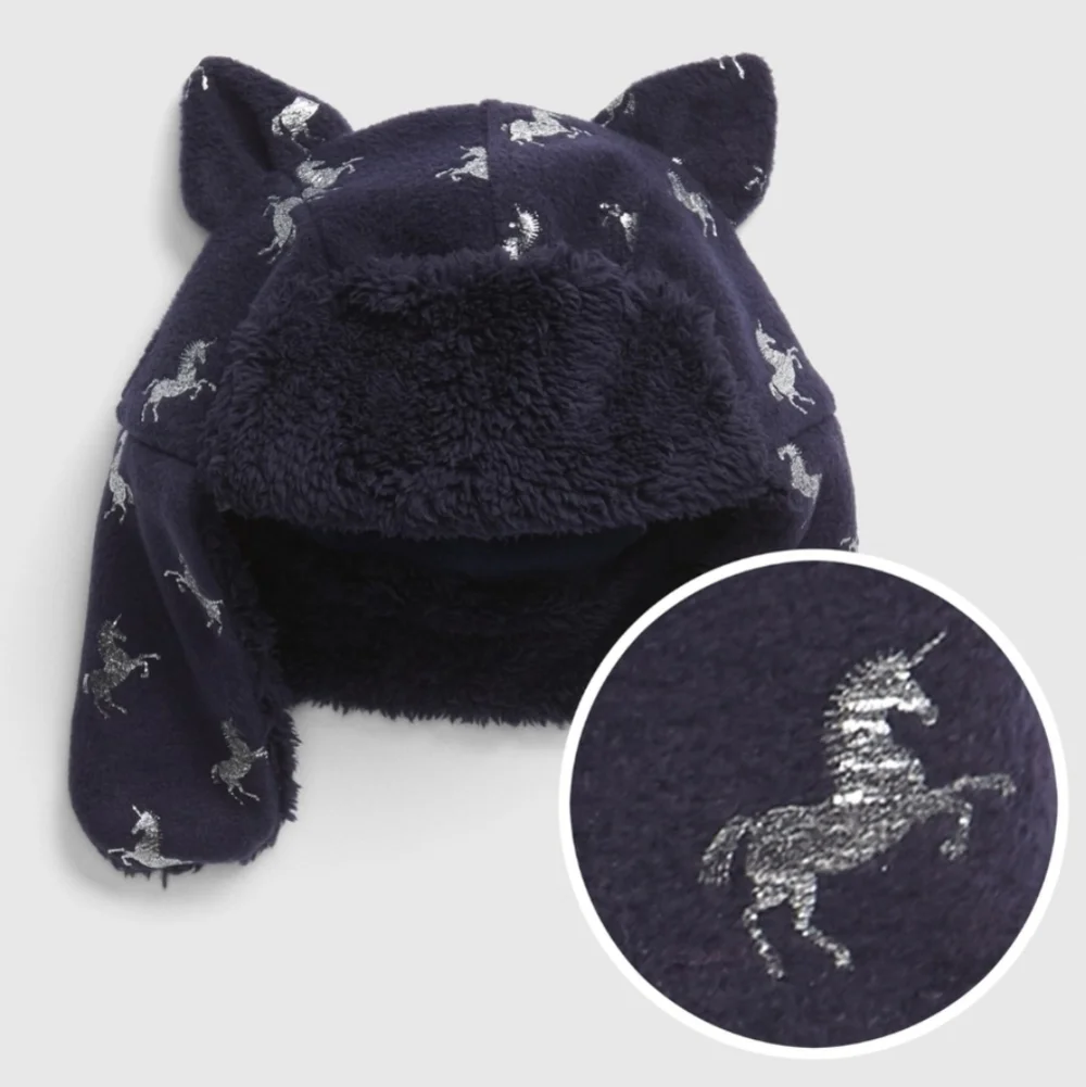Baby Gap Unicorn Trapper Hat Navy NWT